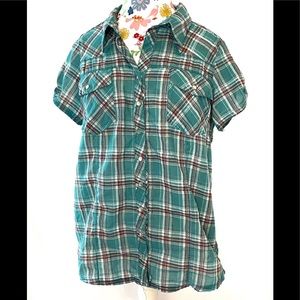 Paper Tee Bright Plaid Button Down Top